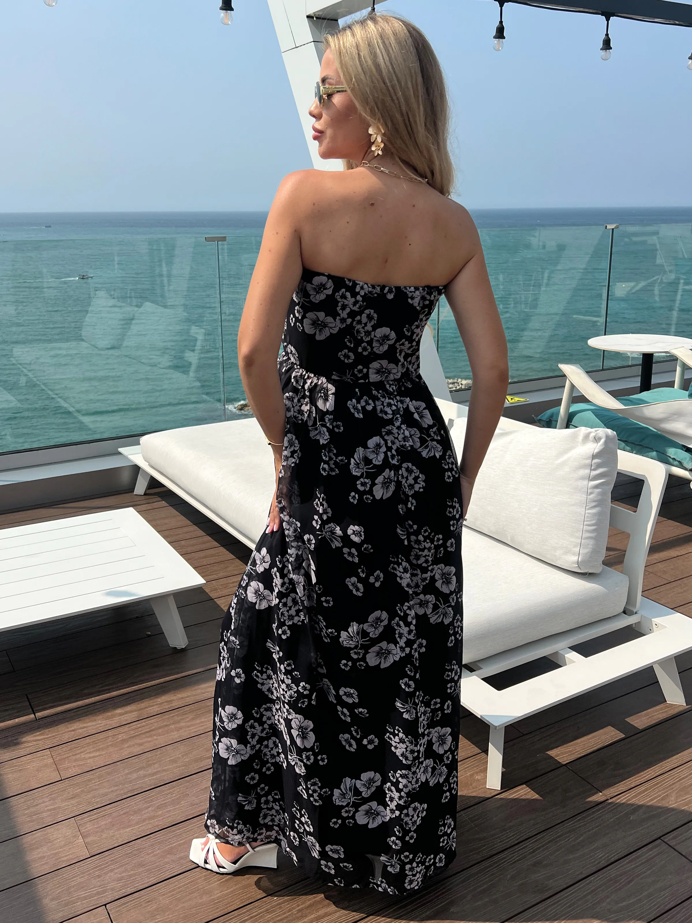 IS.U Floral Black Front Gathered Maxi Dress - Image 4