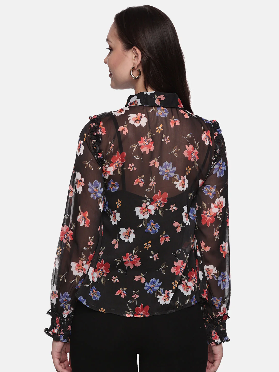 IS.U Floral Black Smocked Sleeve Top - Image 3