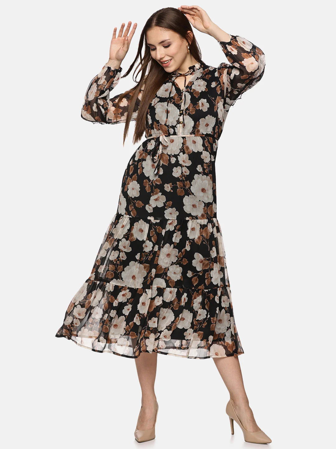 IS.U Floral Black Tiered Midaxi Dress - Image 5
