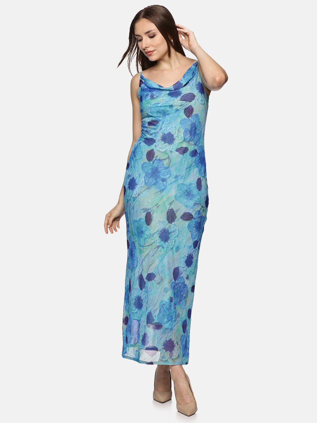 IS.U Floral Blue Cowl Neck Slip Dress - Image 5
