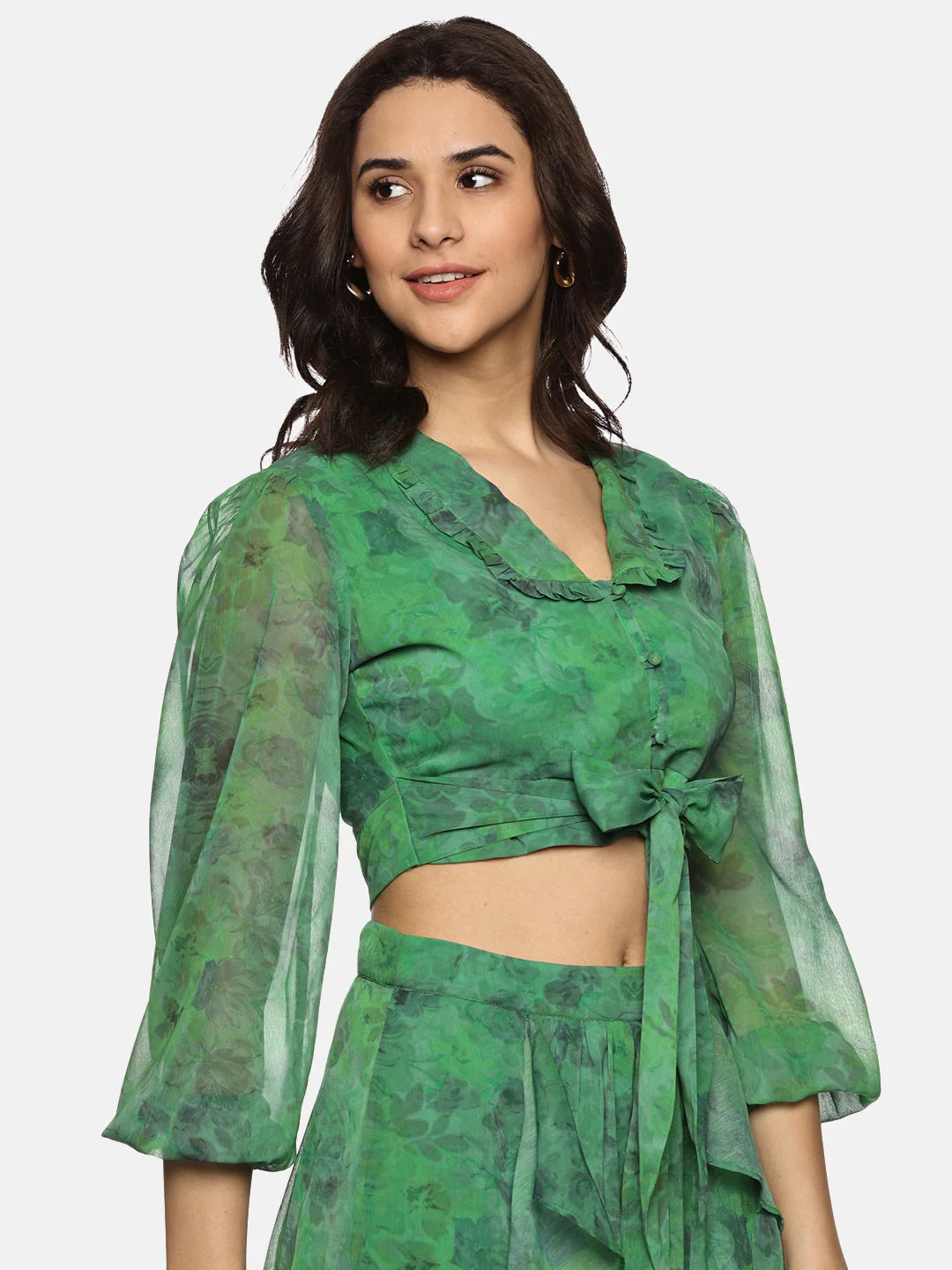IS.U Floral Green Flare Detail Co-ord Set - Image 6