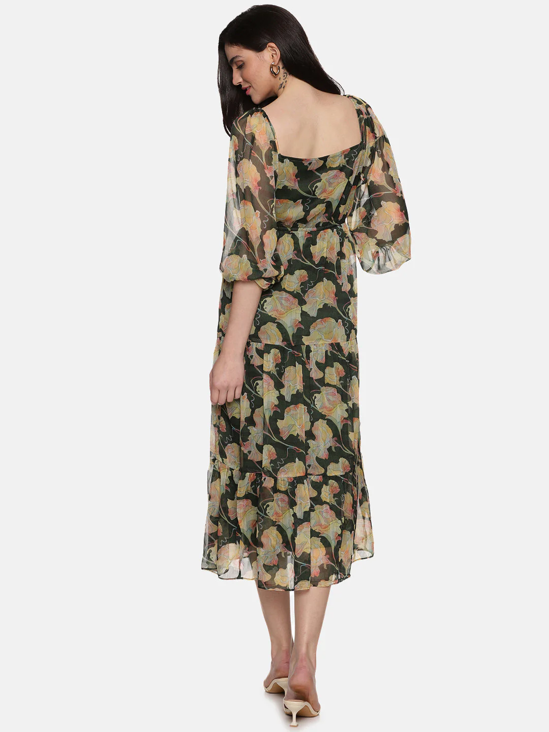 IS.U Floral Green Front Tie Knot Midaxi Dress - Image 3