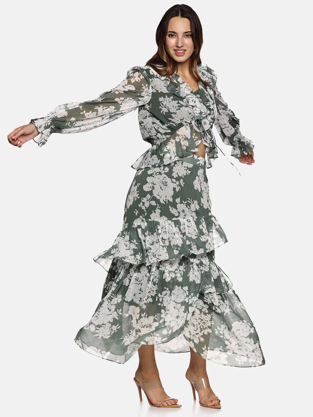 IS.U Floral Green Ruffle Skirt - Image 7