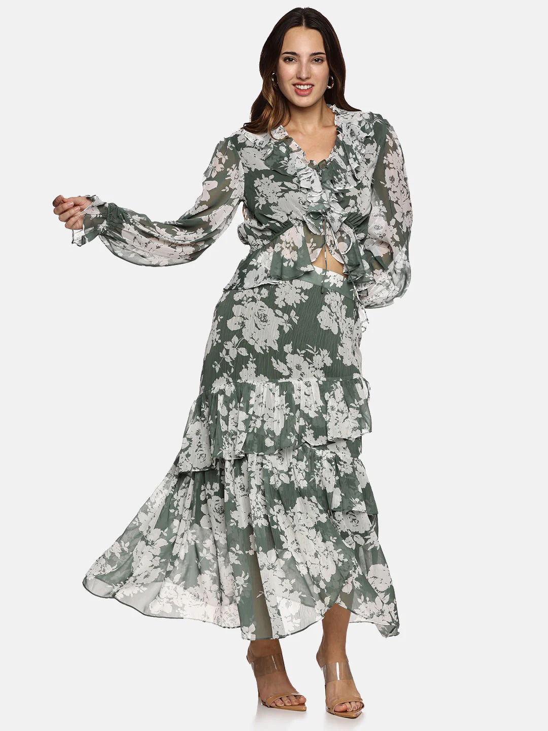 IS.U Floral Green Skirt and Top Co-ord set - Image 2