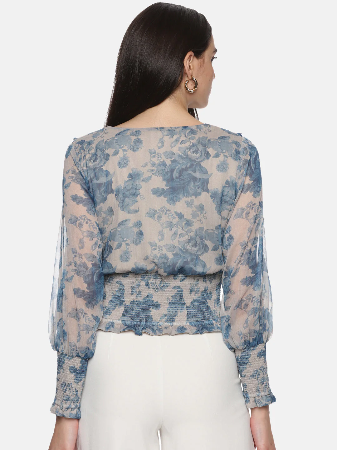 IS.U Floral Grey Smocking Crop Top - Image 4