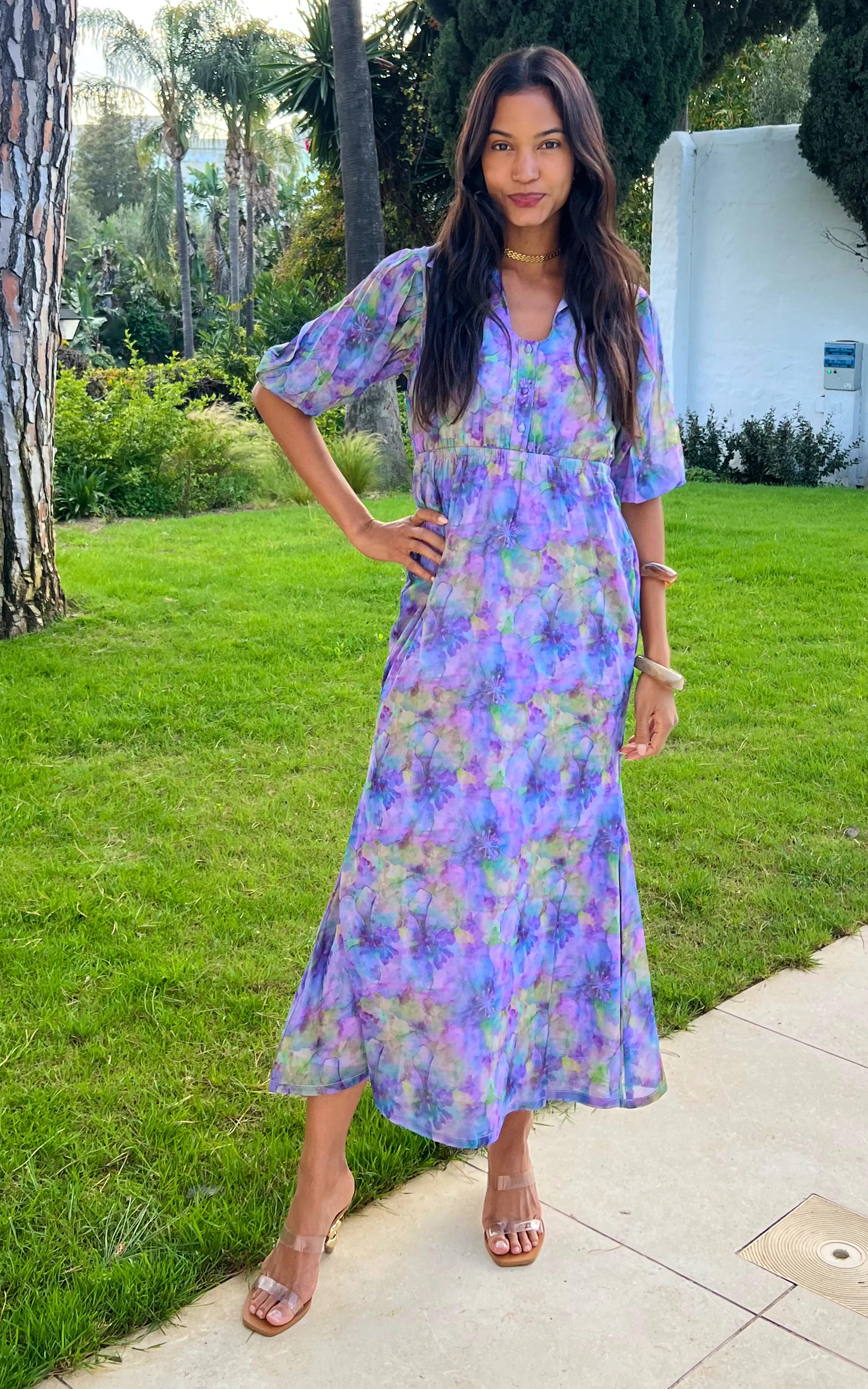 IS.U Floral Lavender Shirt Collared Maxi Dress - Image 2