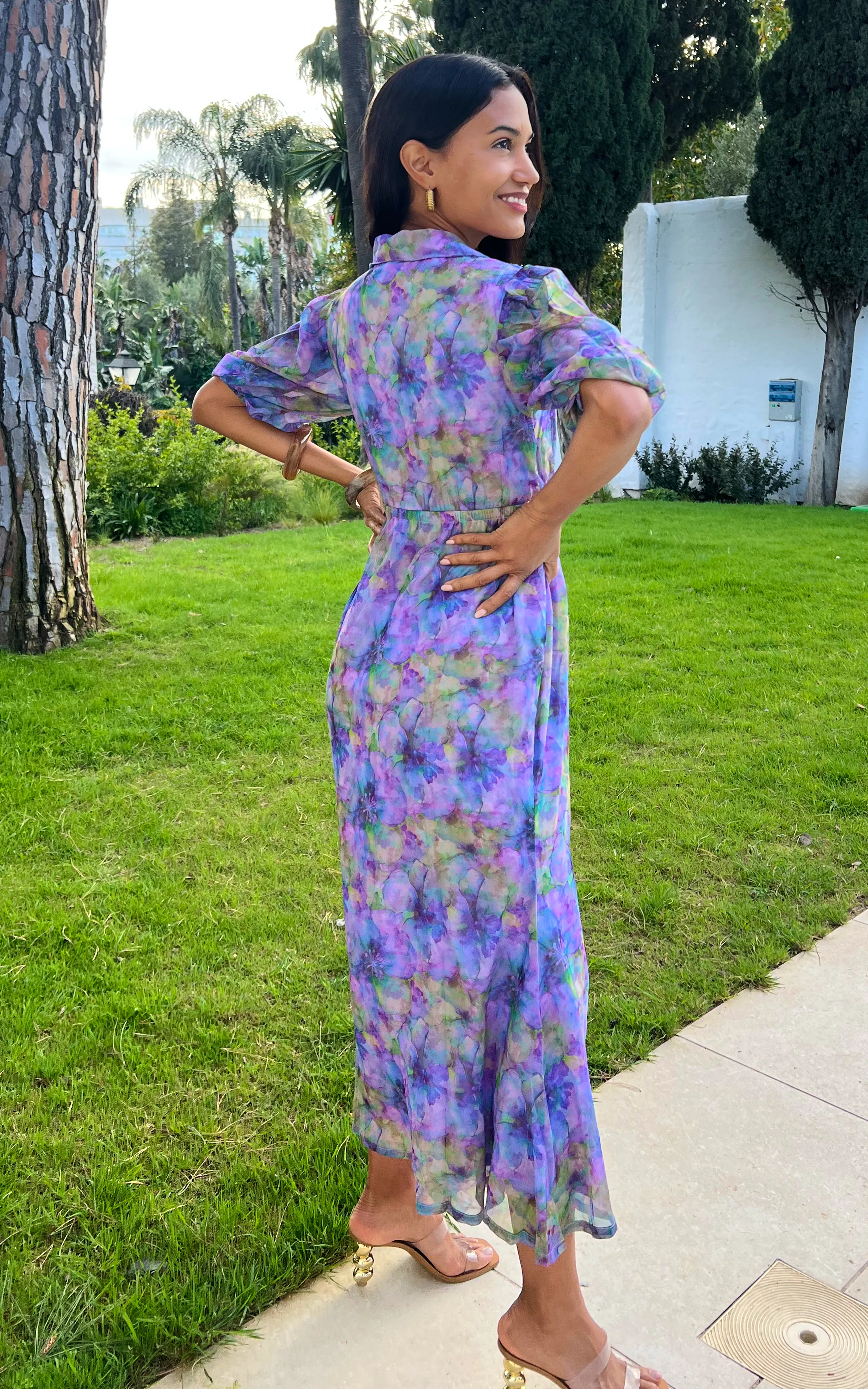 IS.U Floral Lavender Shirt Collared Maxi Dress - Image 6