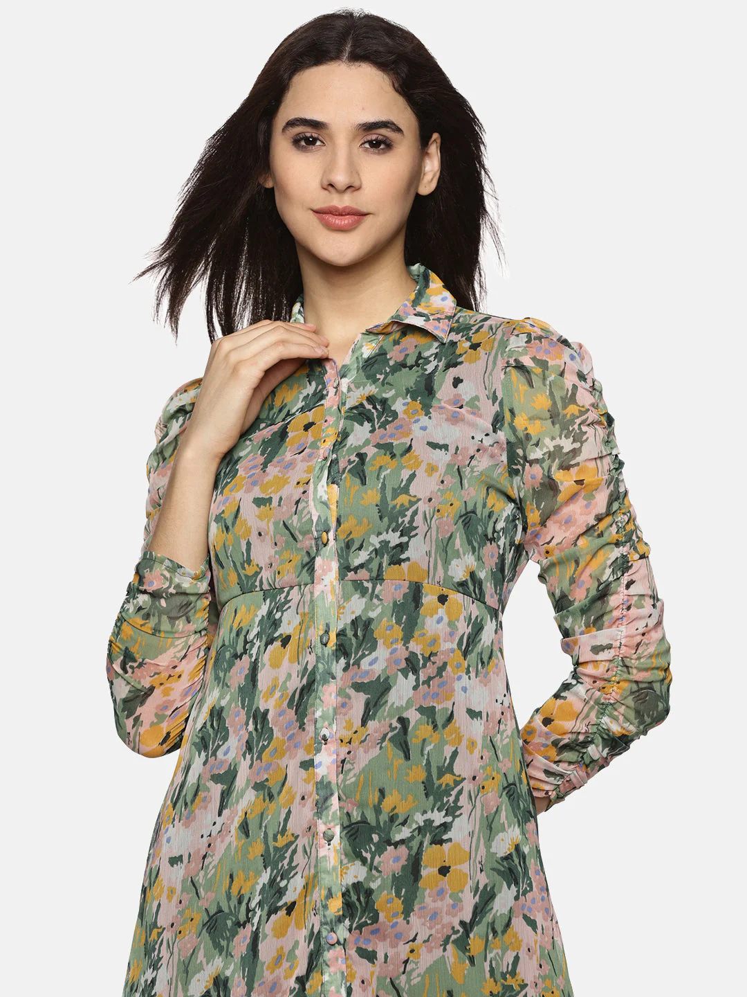 IS.U Floral Multicolor Ruched Sleeve Midaxi Dress - Image 5