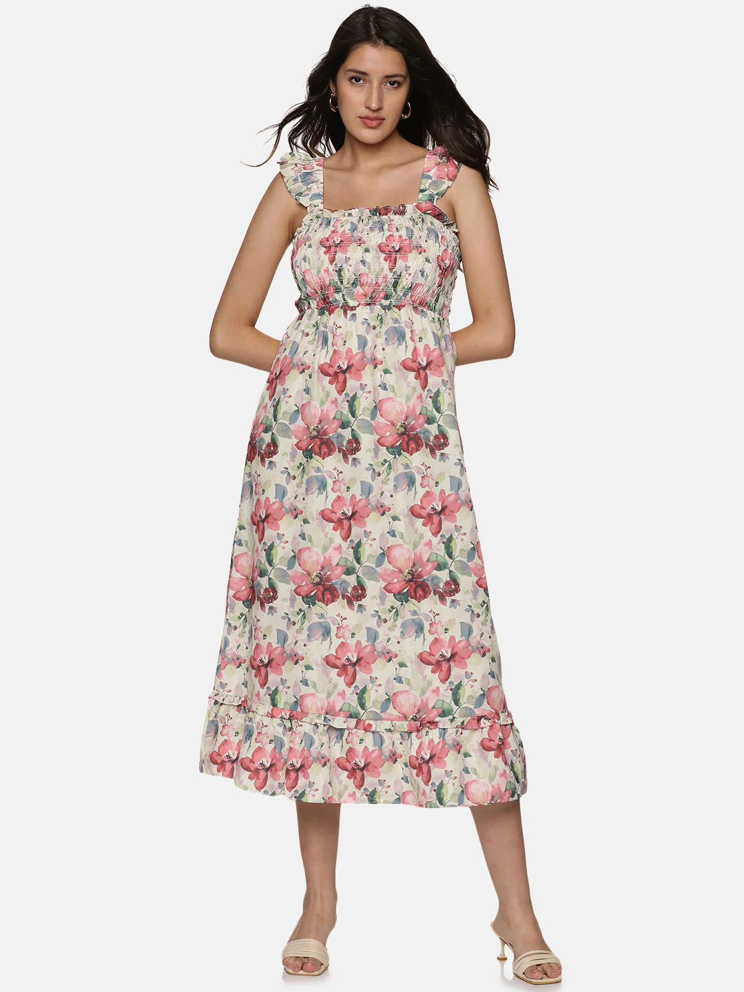 IS.U Floral Multicolor Smocking Detail Midaxi Dress - Image 5