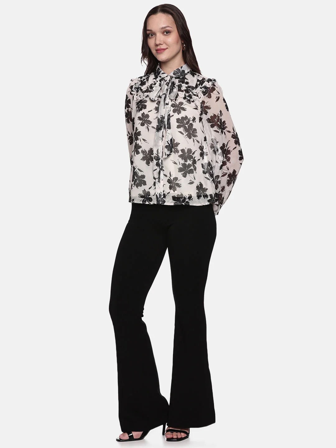 IS.U Floral Off-White Smocked Sleeve Top - Image 3