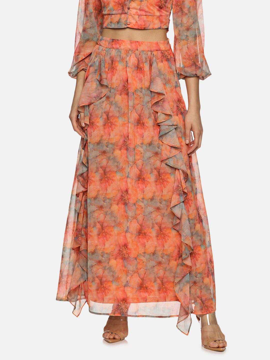 IS.U Floral Orange Flare Detail Co-ord Set - Image 9