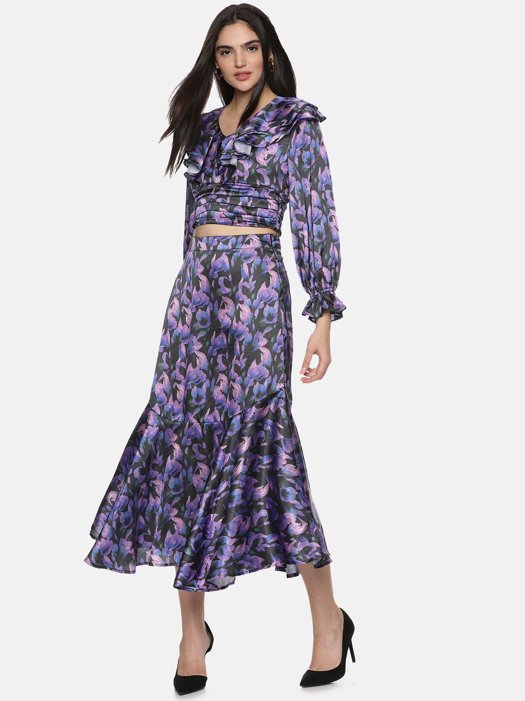 IS.U Floral Purple Ruffle Co-ord Set - Image 2
