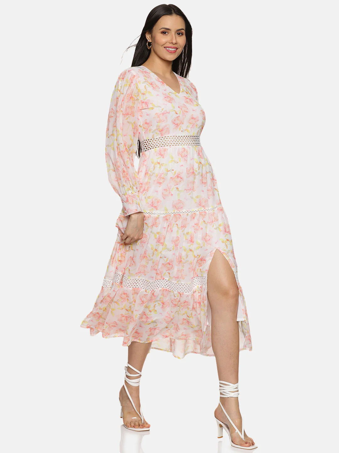 IS.U Floral White Front Slit Midaxi Dress - Image 2