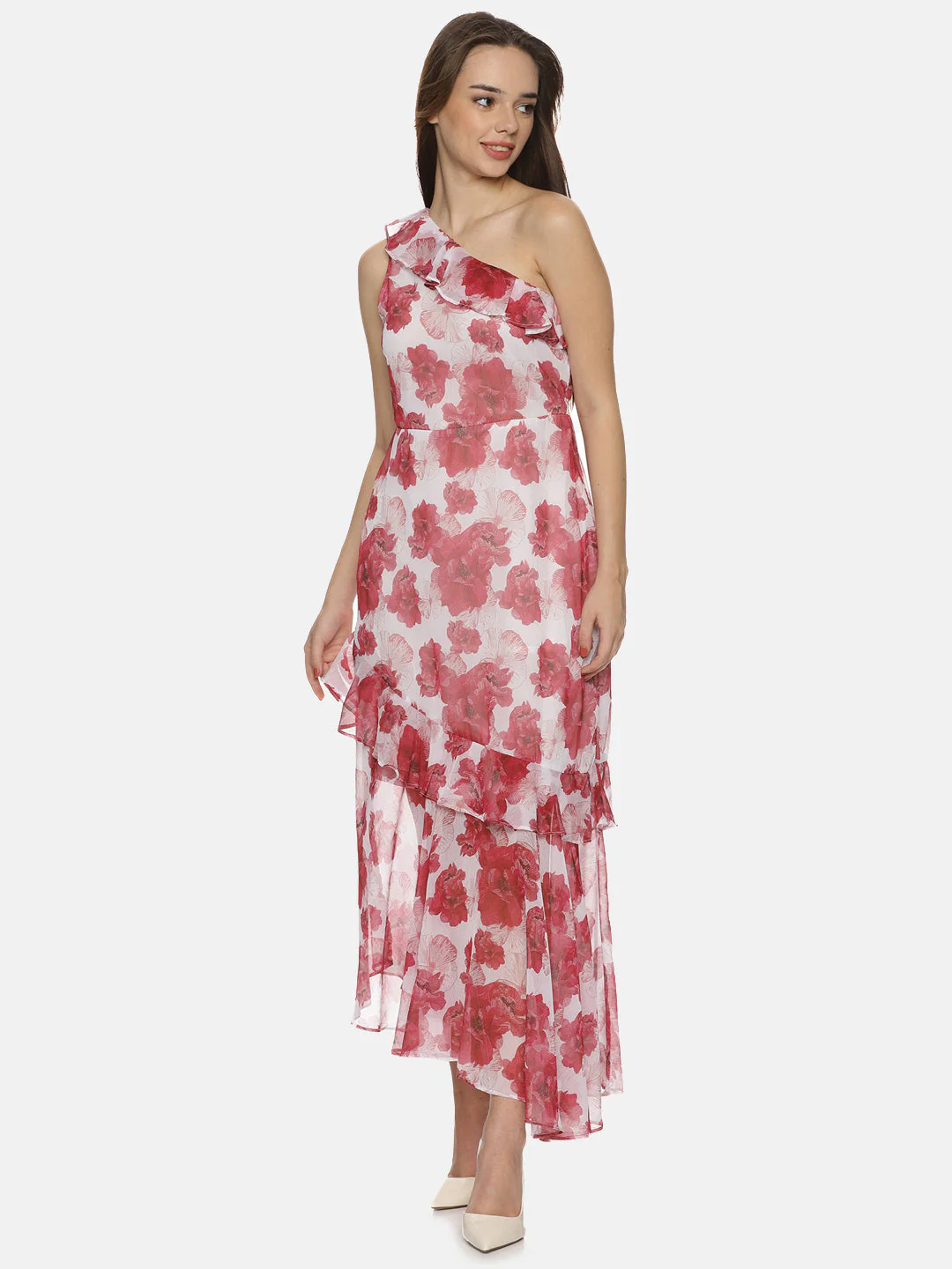 IS.U Floral White One Shoulder Asymmetrical Dress - Image 2