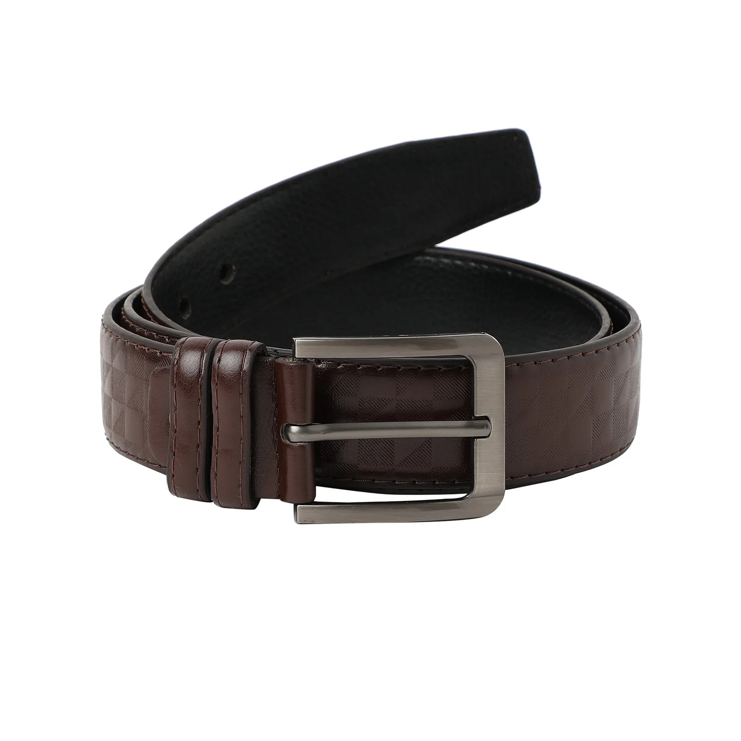 Brown Textured Formal Vegan Leather Leather Belt - Image 4