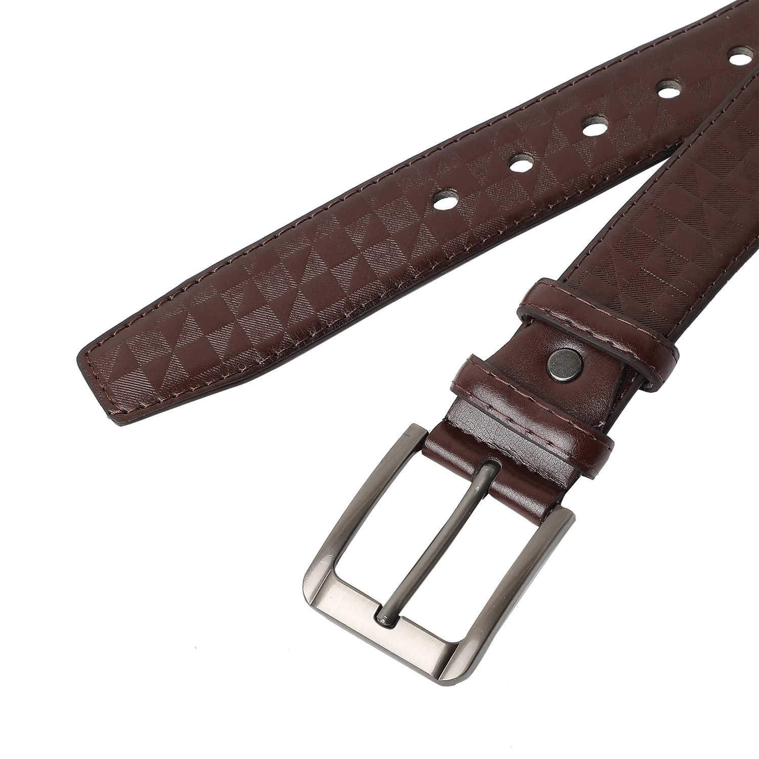 Brown Textured Formal Vegan Leather Leather Belt - Image 6