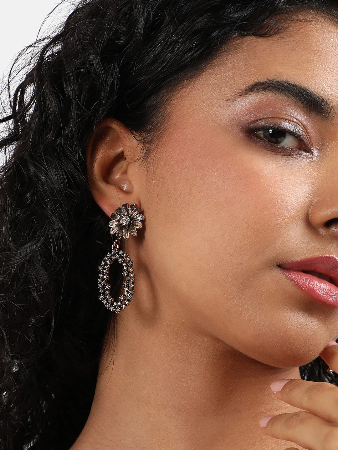 Gold-Plated Artificial Stones Contemporary Drop Earrings - Image 3