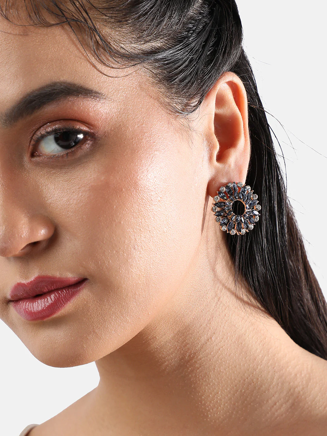 Gold-Plated Artificial Stones-Studded Studs Earrings - Image 3
