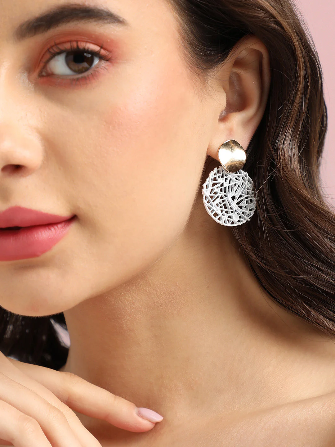 Gold-Plated Circular Drop Earrings - Image 2