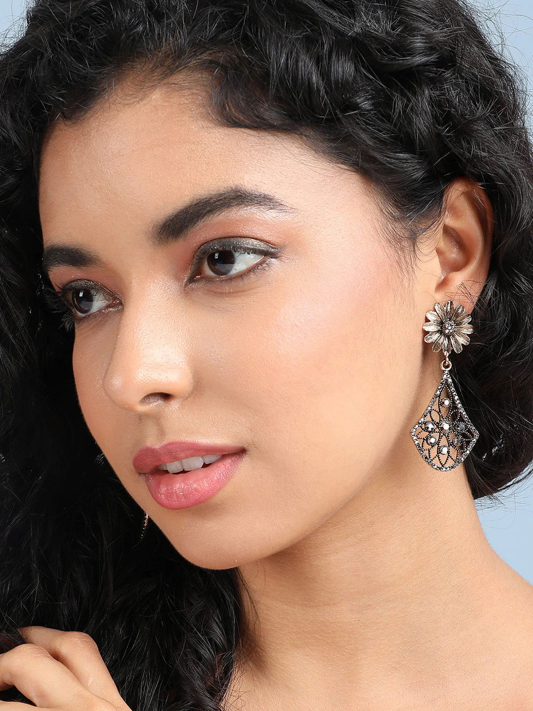 Gold-Plated Contemporary Drop Earrings - Image 2