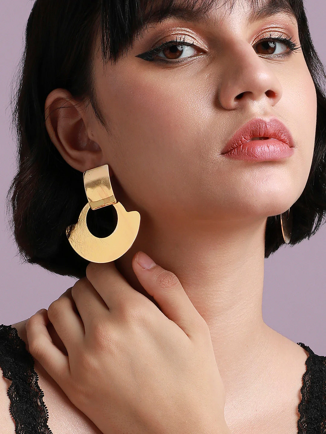 Gold-Plated Contemporary Drop Earrings - Image 2
