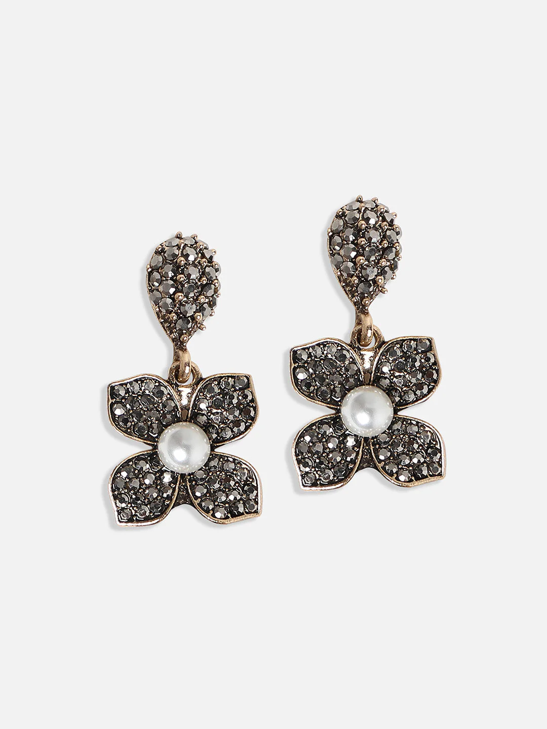 Gold-Plated Crystal-Stones Studded Flower Statement Jewellery Set - Image 6
