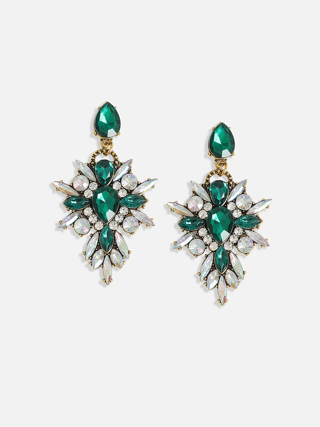 Gold-Plated Crystal Studded Contemporary Drop Earrings - Image 4