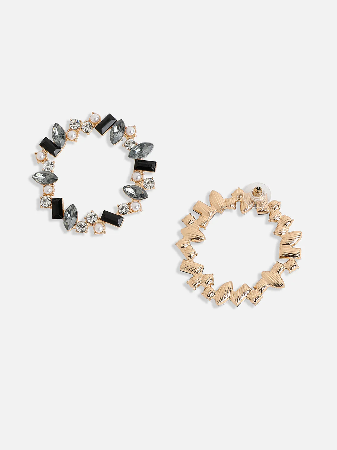 Gold-Plated Crystal-Studded Contemporary Hoop Earrings - Image 5