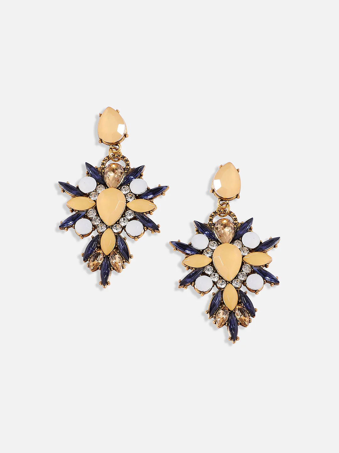 Gold-Plated Crystal Studded Floral Drop Earrings - Image 4
