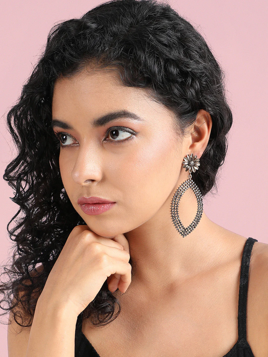 Gold-Plated Eye Drop Shaped Drop Earrings - Image 2