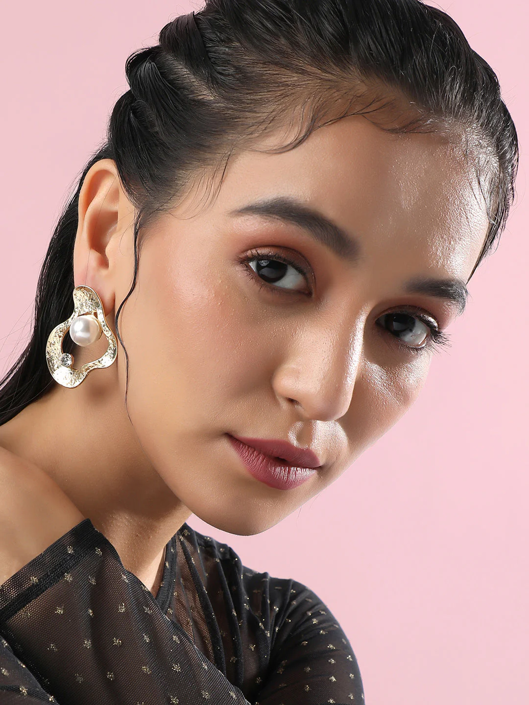 Gold-Plated Pearls Beaded Contemporary Drop Earrings - Image 2