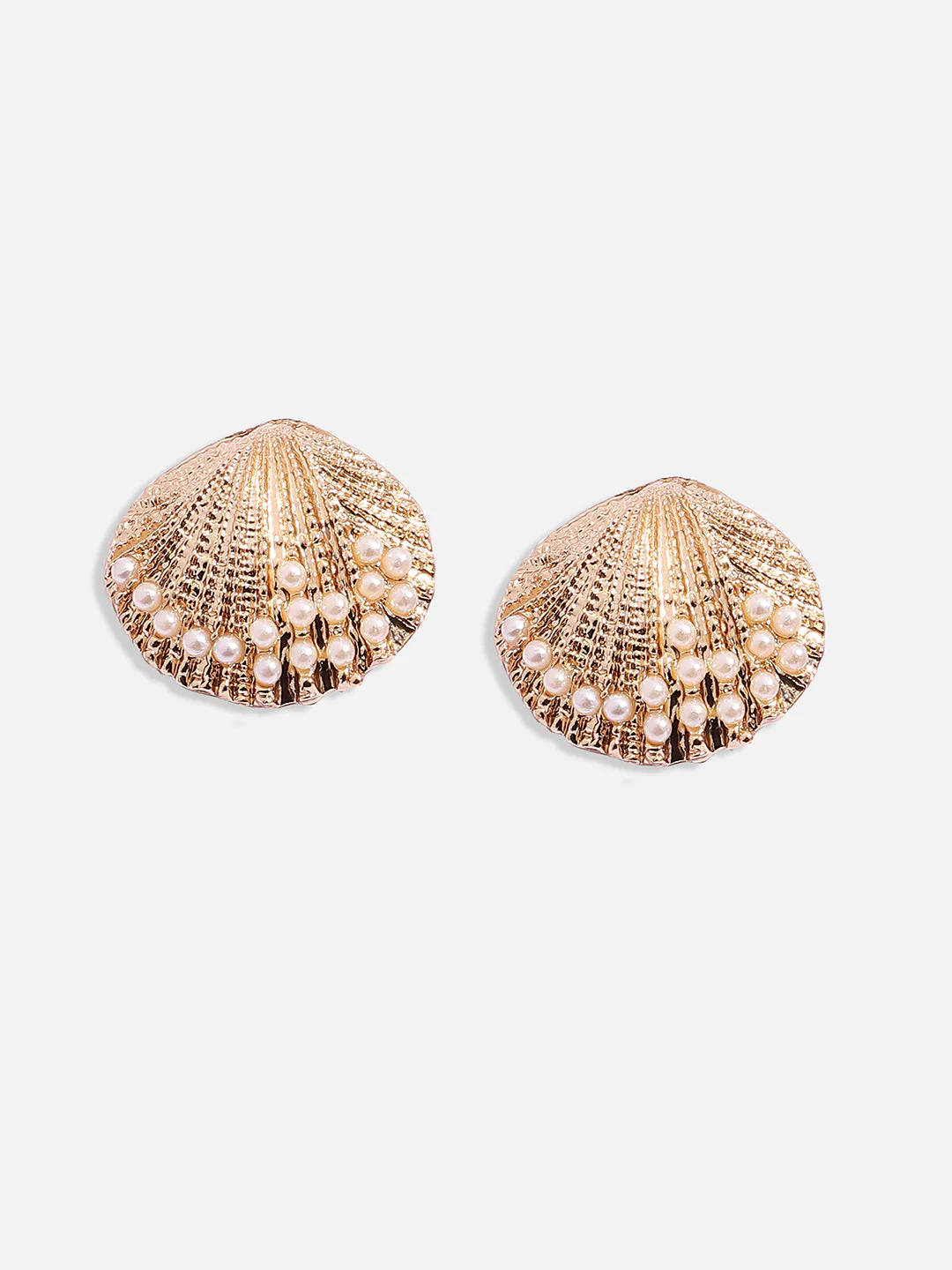 Gold-Plated Seashell Shaped Beaded Studs Earrings - Image 4