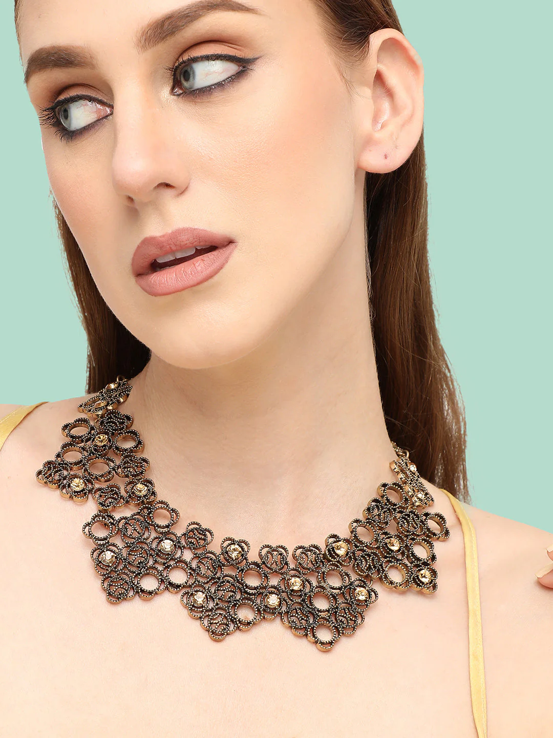 Gold-Plated Stone-Studded Necklace - Image 2