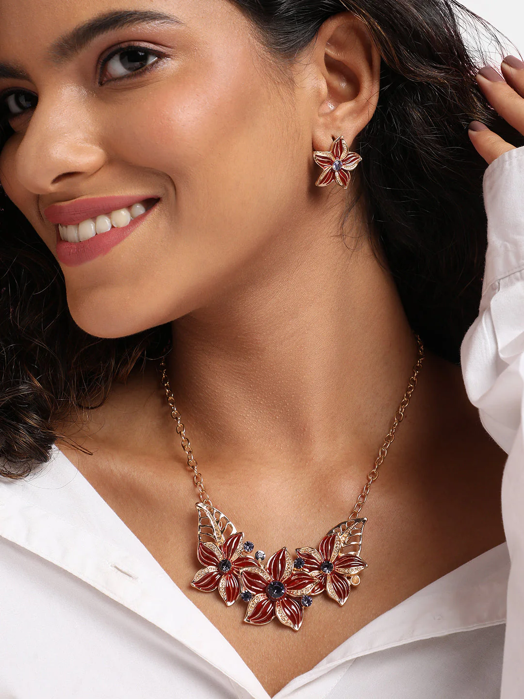 Gold Plated Stones Studded Jewellery Set - Image 3