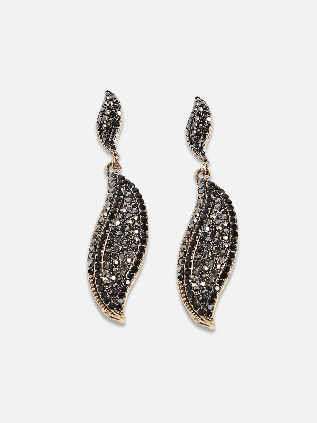 Gold-Plated Stones Studded Leaf Shaped Drop Earrings - Image 4