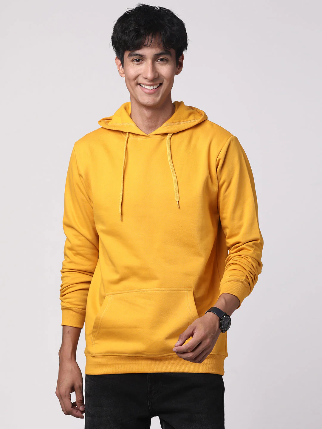 Cotton Solid Mustard Hoodie - Image 2
