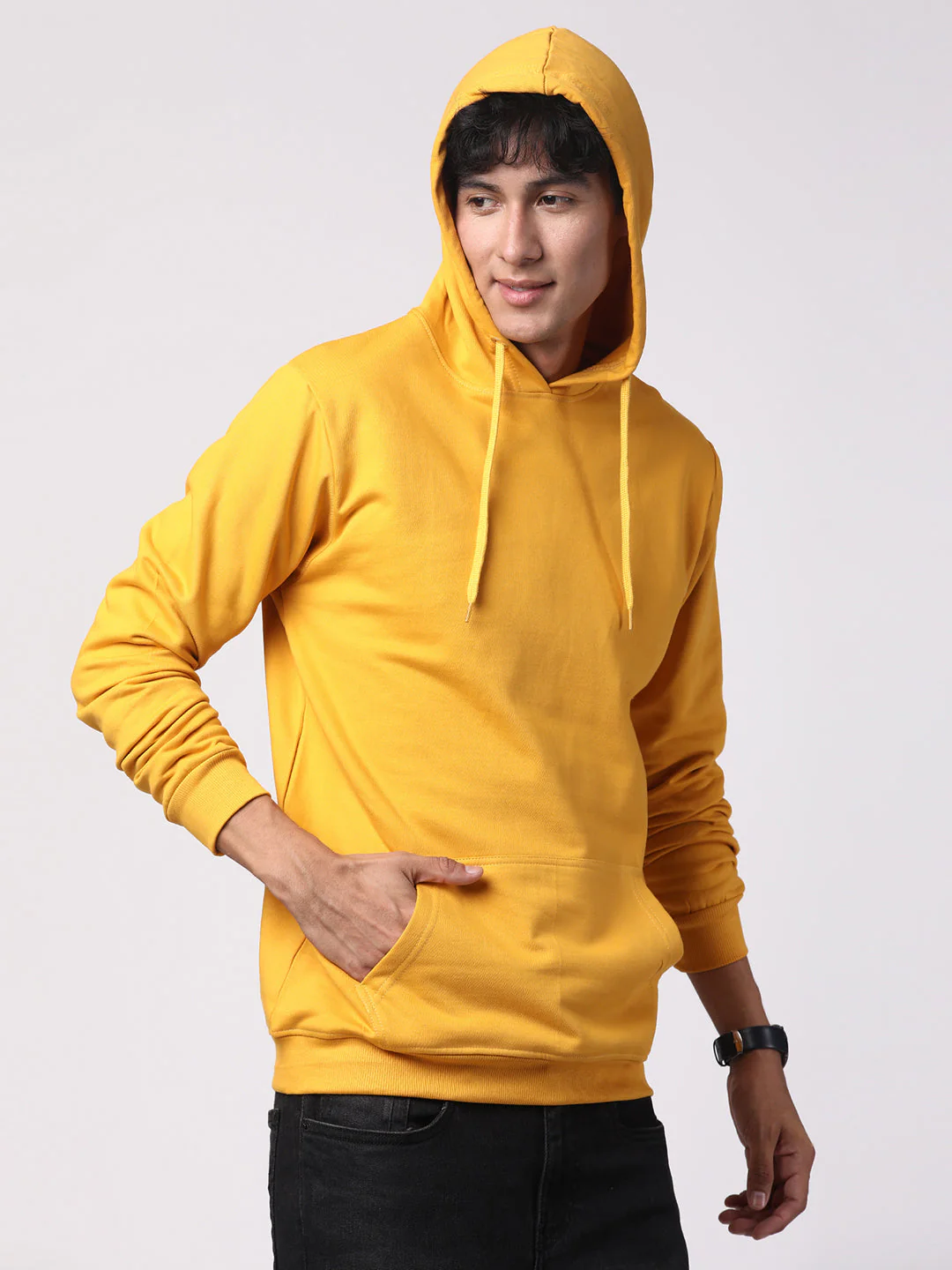 Cotton Solid Mustard Hoodie - Image 4