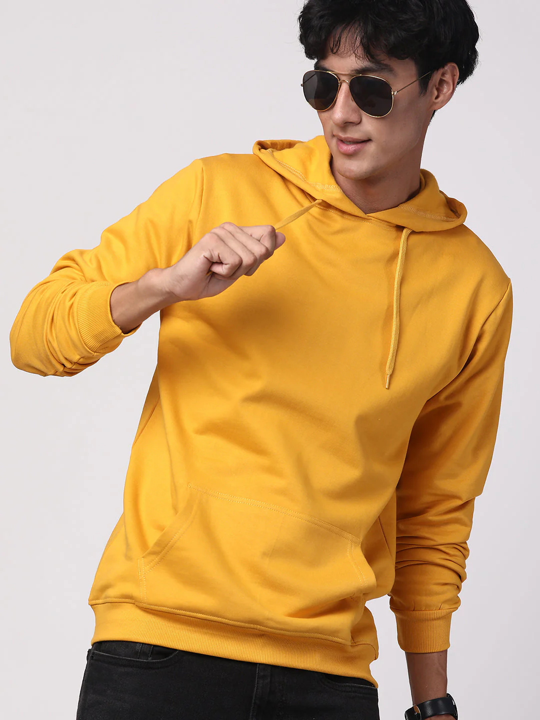 Cotton Solid Mustard Hoodie - Image 9