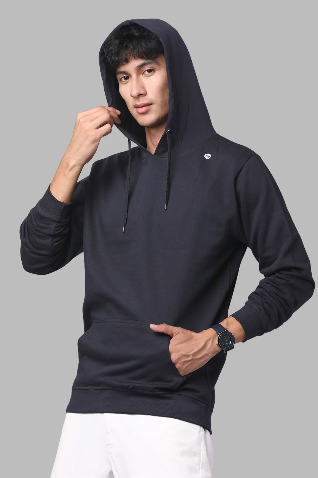 Cotton Hooded Navy Hoodie - Image 3