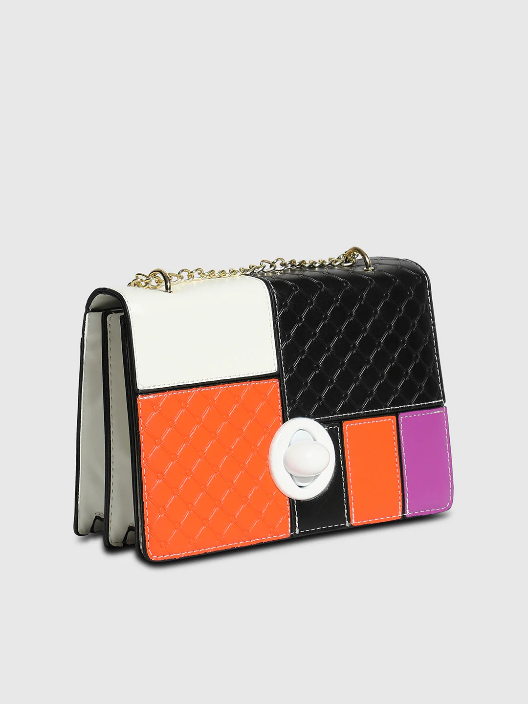 Contrast Block Sling Bag - Orange & Black - Image 7