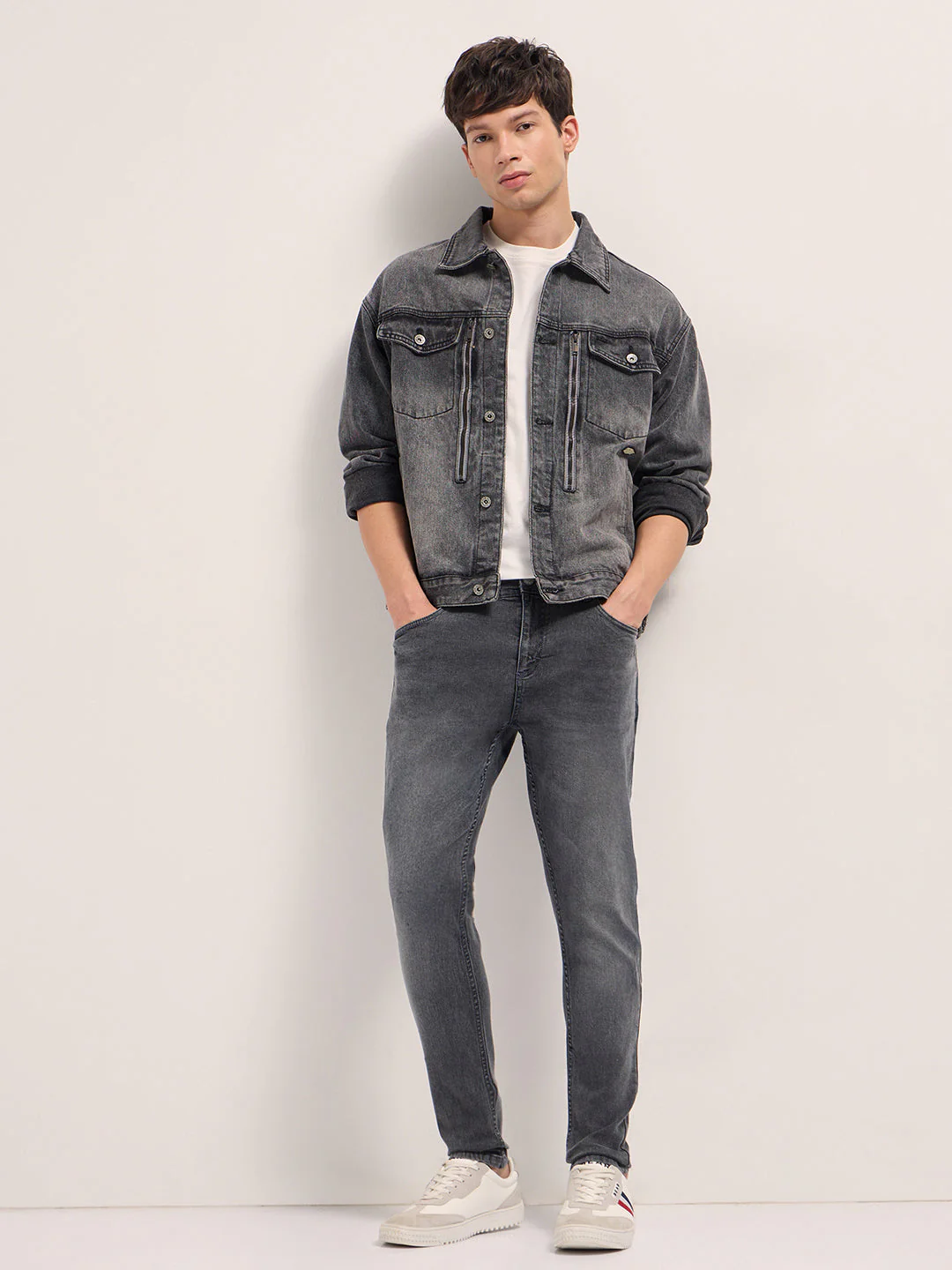 Grey Mid-Rise Skinny Fit Jeans with Light Fade - Image 3