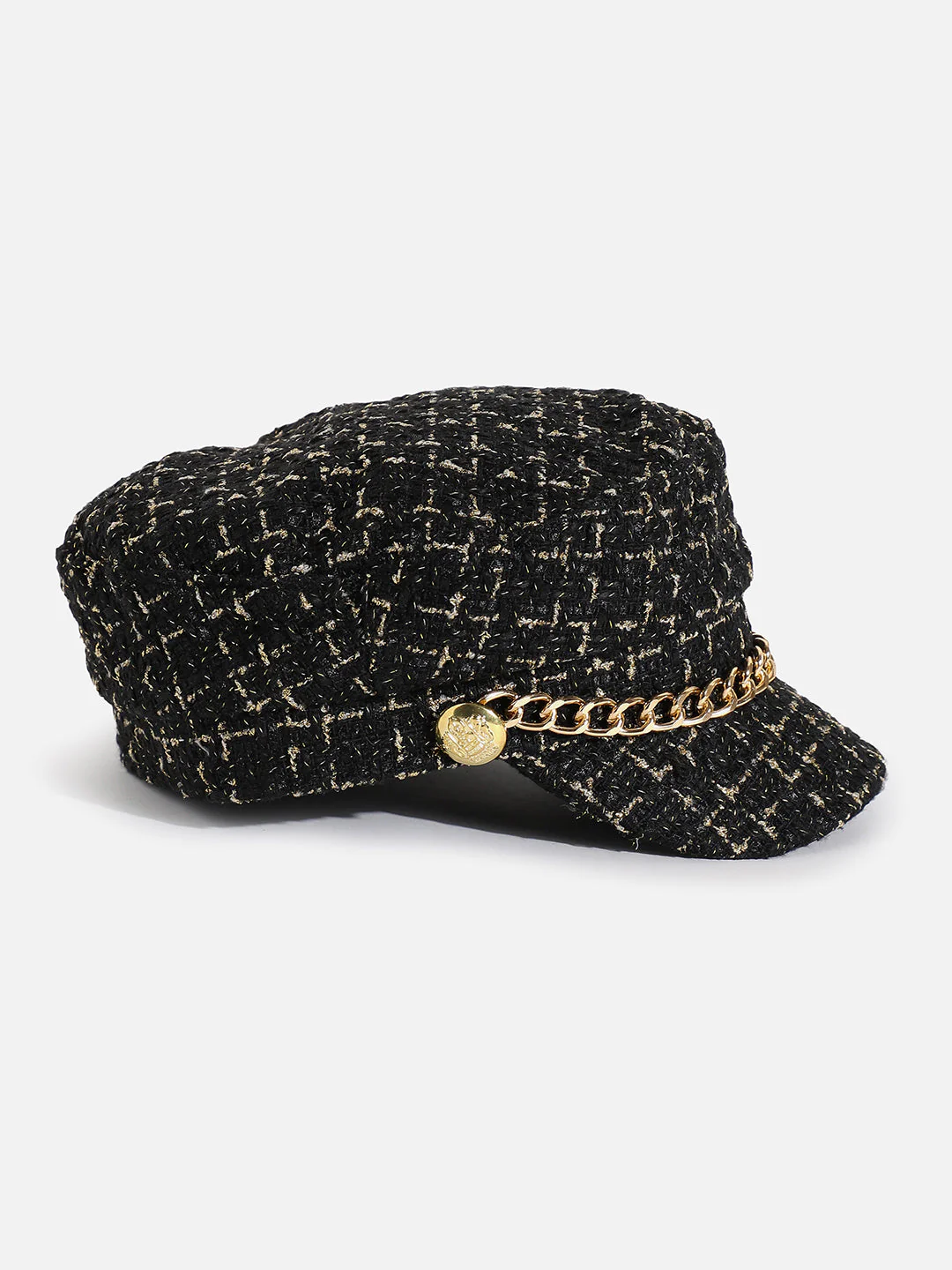 Black Textured Breton Cap With Chain Detail - Image 7