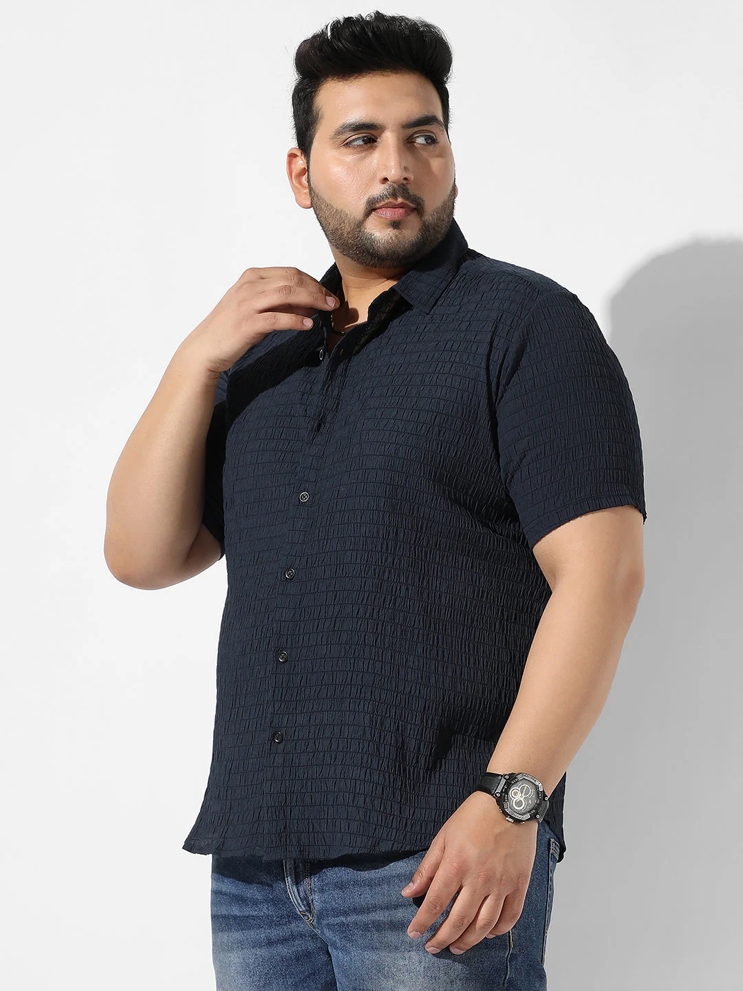 Navy Blue Textured Casual Shirt - Image 3