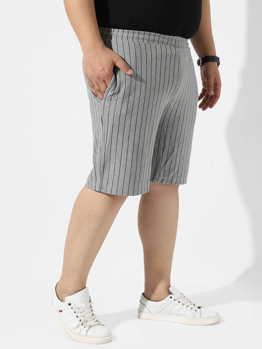 Grey Pinstriped Casual Shorts - Image 3