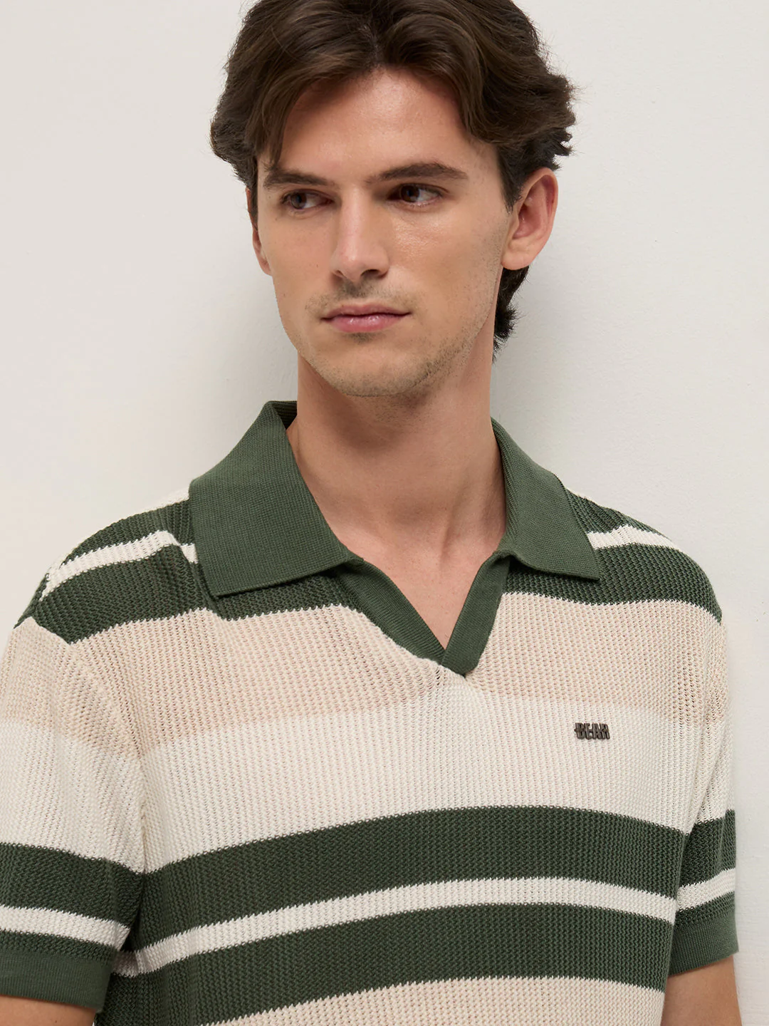 Multicolor Relaxed Fit Polo with Textured Horizontal Ribbed Stripes - Image 4