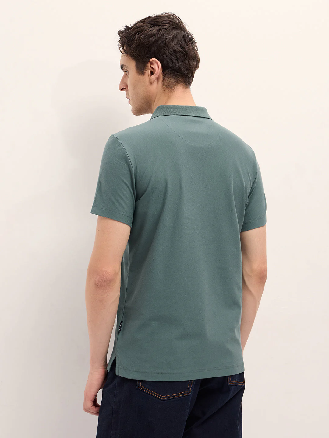 Green with Dark Green Stripe Design Regular Fit Polo with Zipper Placket - Image 2
