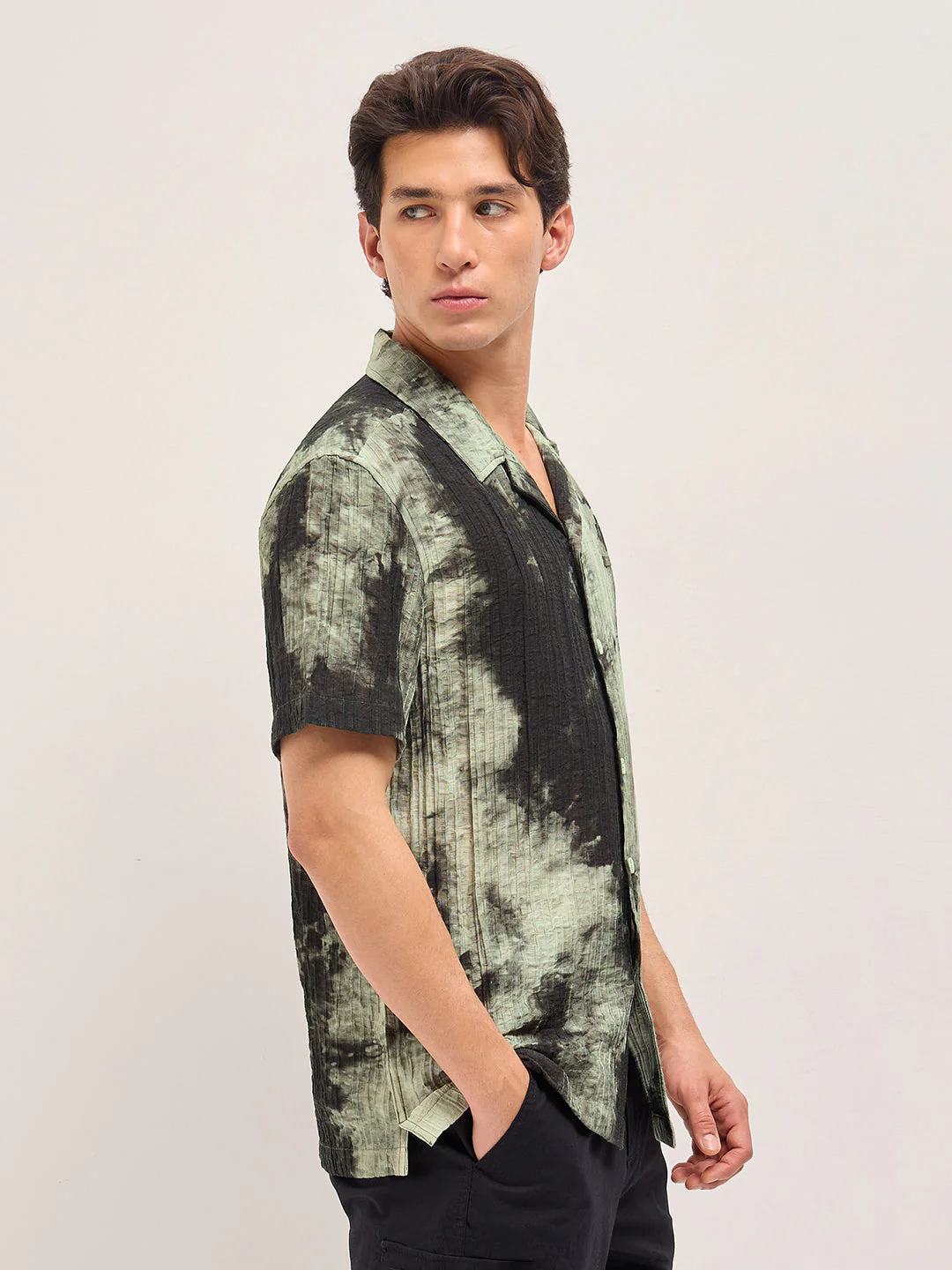Green Viscose Abstract print Relaxed Fit Cuban Collar Shirt - Image 3
