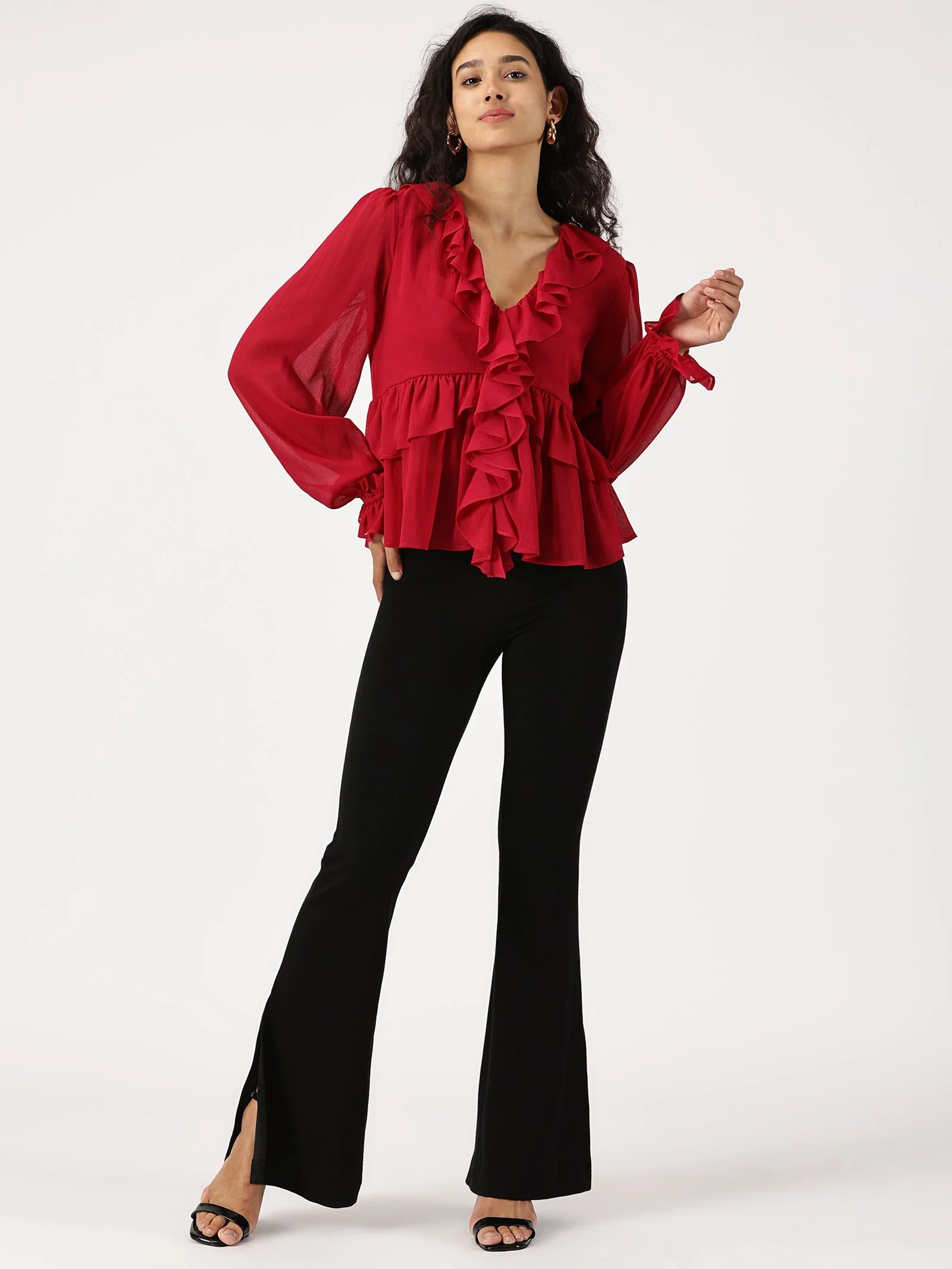 IS.U Magenta V-Neck Ruffled Top - Image 5