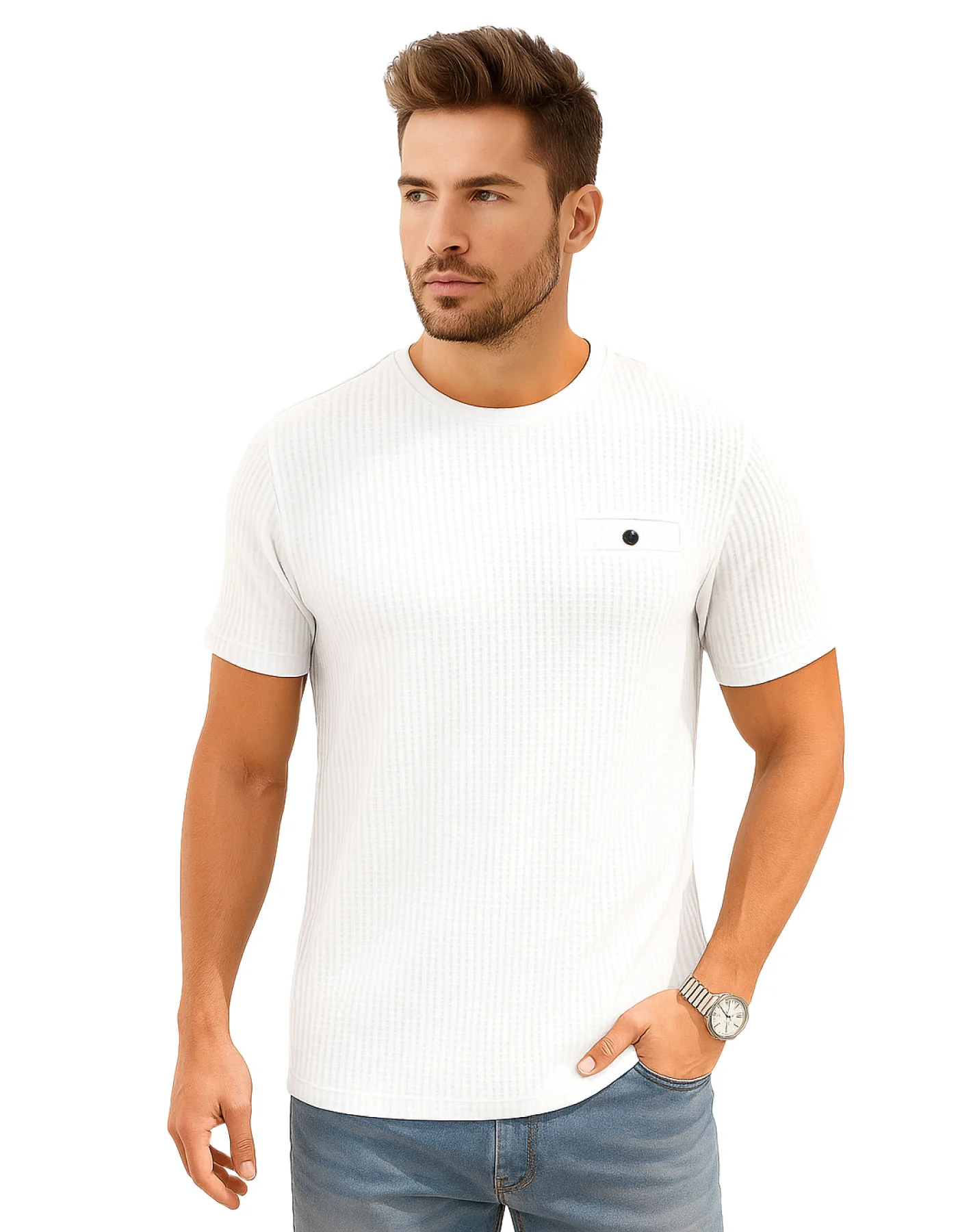 Men Solid Waffle Crew Neck Tshirt - Image 13