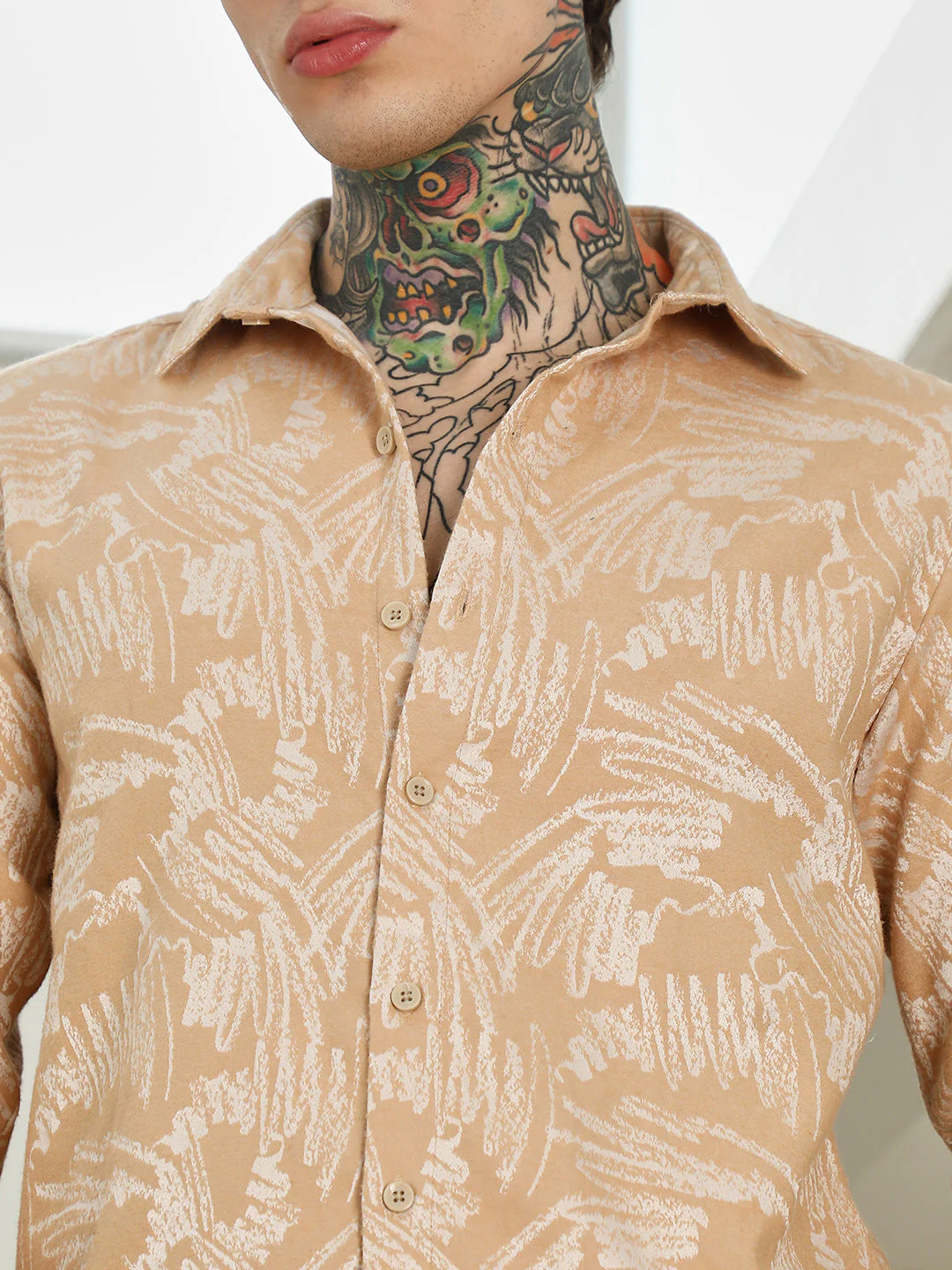 Beige Abstract Printed Full Sleeve Shirt - Image 7